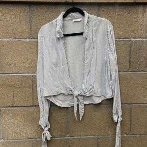 Skylar and Madison pin stripe tie front blouse